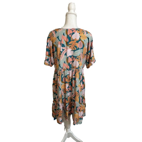 NWT Cupshe Women's M Soft Tropics Short Sleeve Mini Dress Rayon V-Neck Beach - Picture 7 of 9